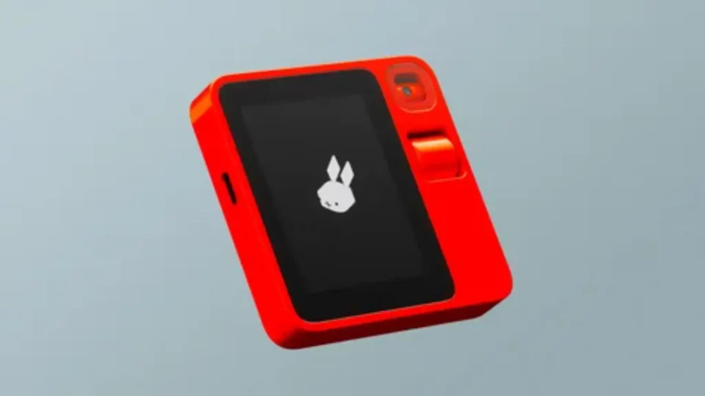 Rabbit R1 AI wearable device with rotating camera and voice assistant